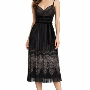Ann Taylor Loft Midi Cocktail Dress Size 2P Y2K Whimsigoth Pleated Empire Waist